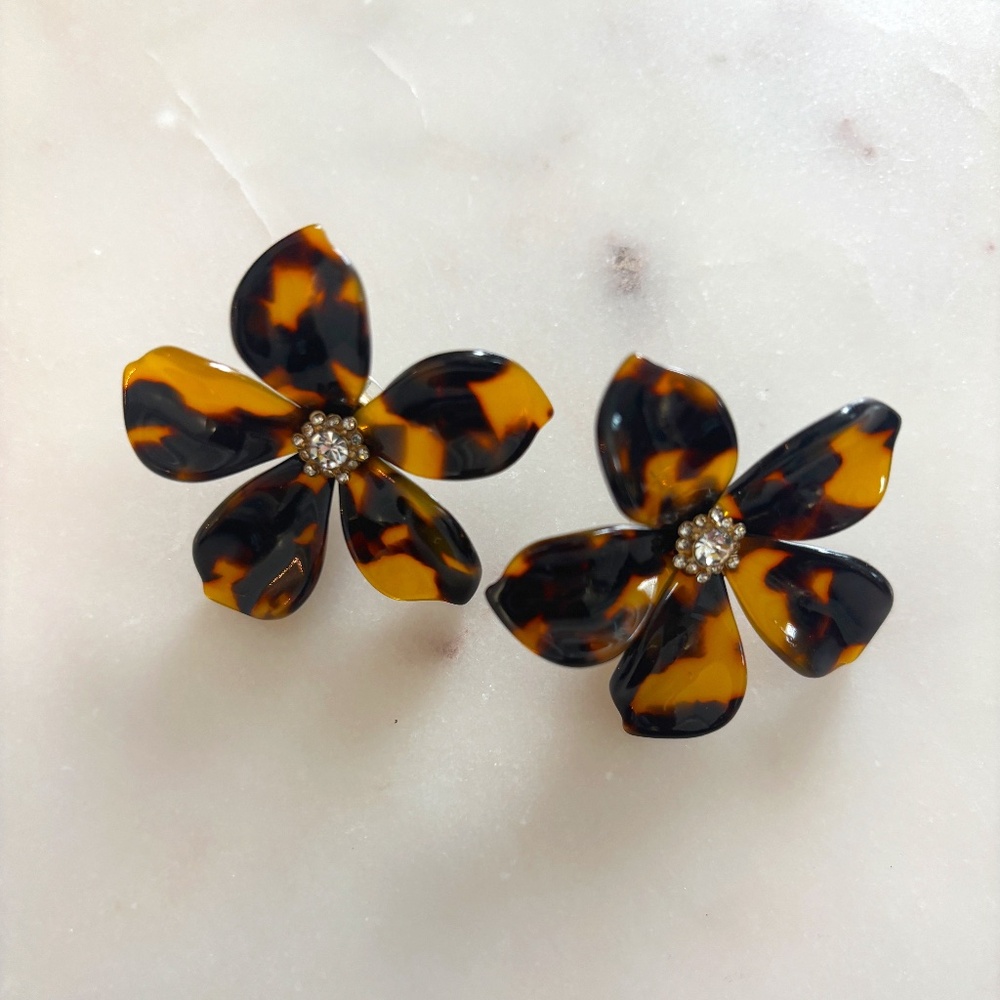 J.Crew Tortoise Flower Earrings with Pave Diamond Detail